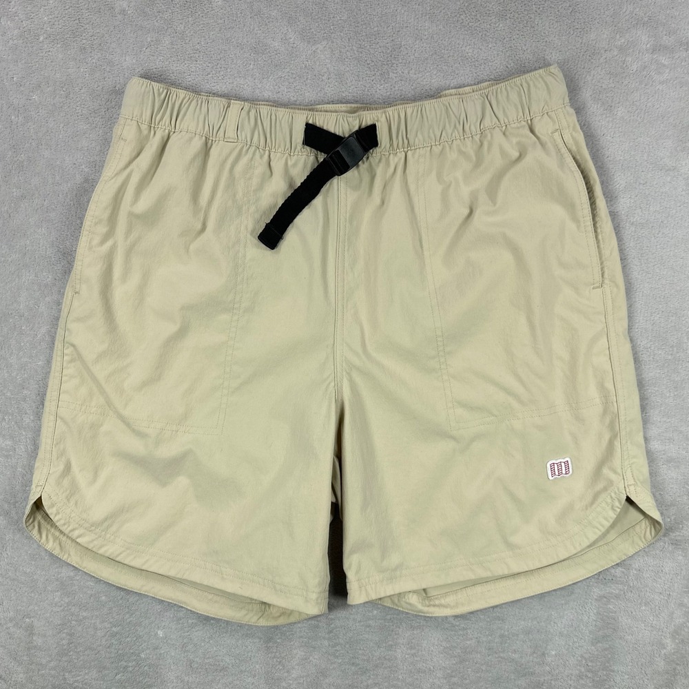 Topo Designs River Shorts Men XL Khaki Tan Active Outdoor Stretch Buckle Outdoor
